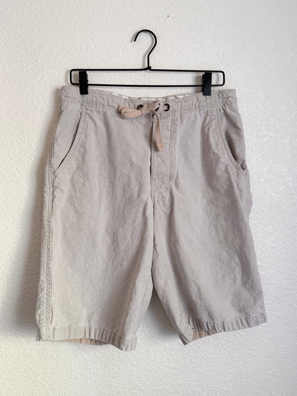 Express Men’s Linen Blend Drawstring Waist Shorts M Natural